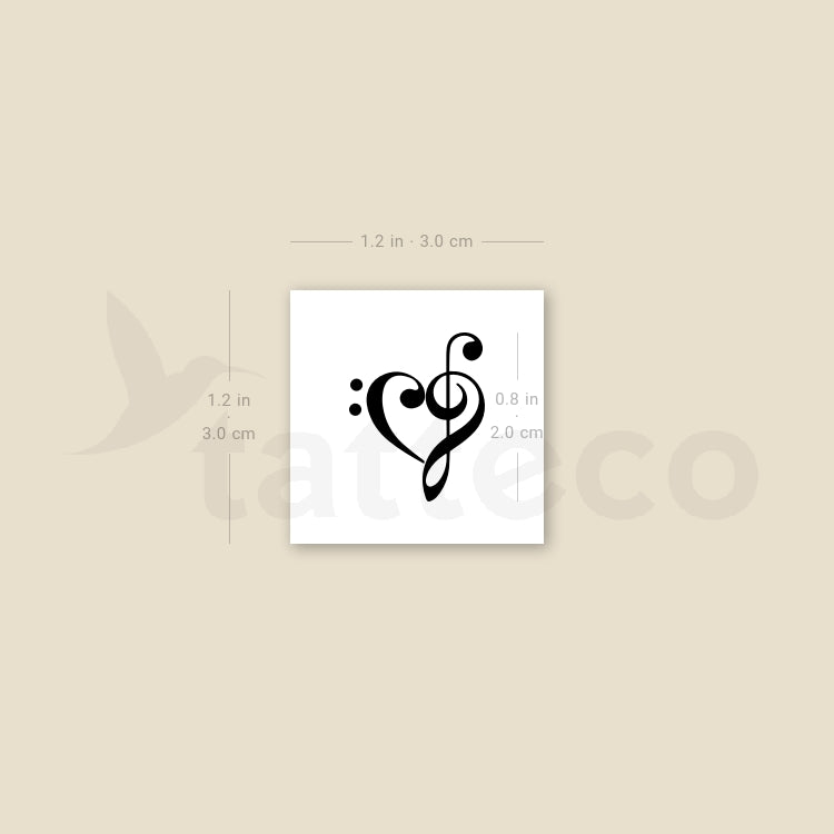Tatuaje temporal de corazón musical pequeño (juego de 3)