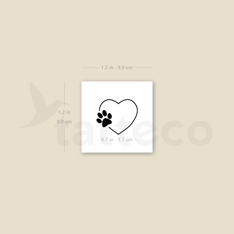 Heart and Paw Print Temporary Tattoo - Set of 3