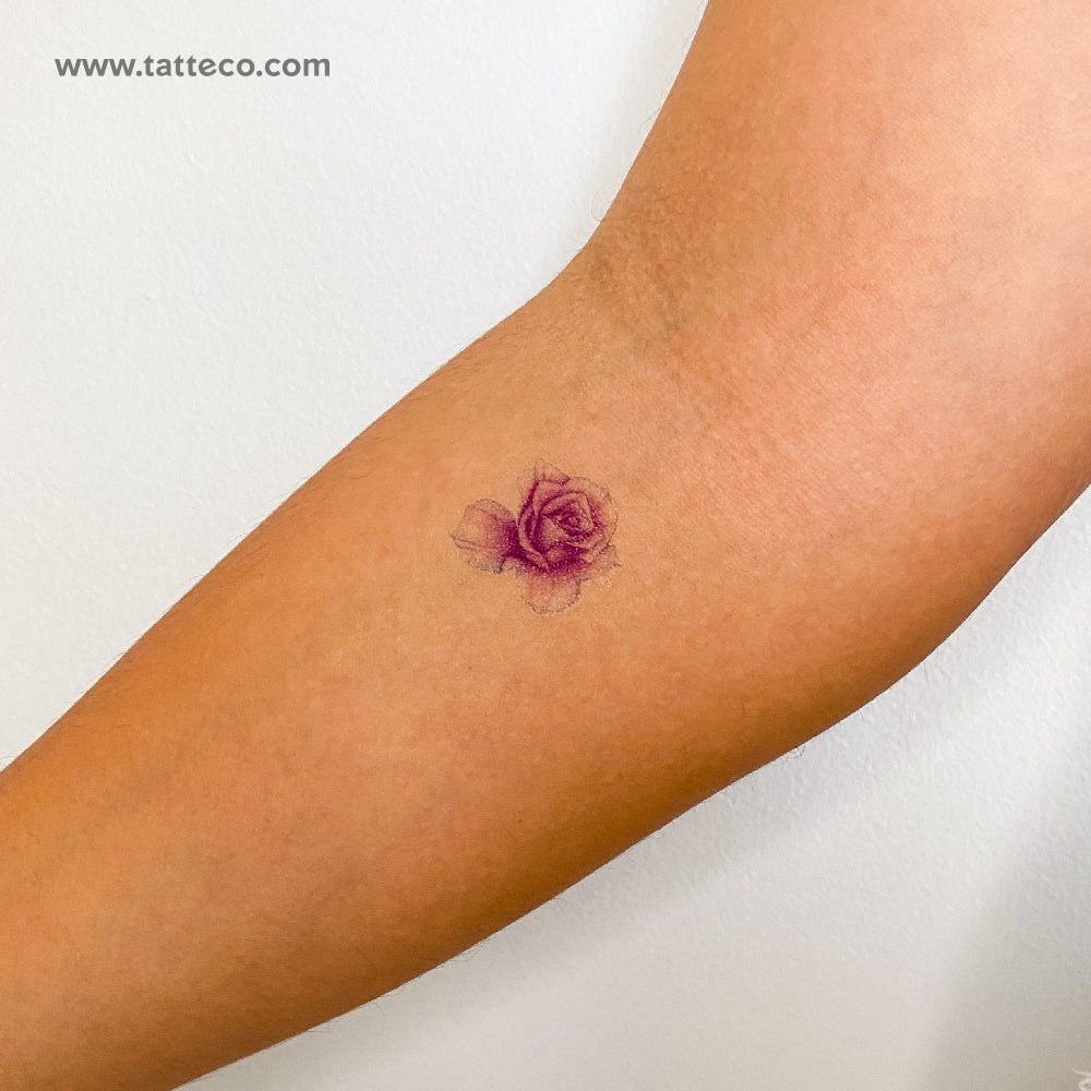 Illustrative Purple Rose Head Temporary Tattoo - Set of 3