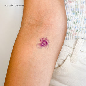 Illustrative Purple Rose Head Temporary Tattoo - Set of 3