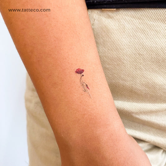 Tatuaje temporal pequeño de amapola en acuarela (juego de 3)