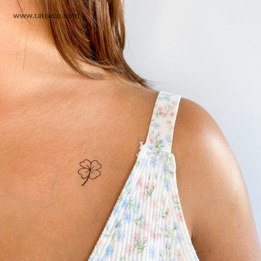 Tatuaje temporal de trébol de cuatro hojas de línea fina (juego de 3)