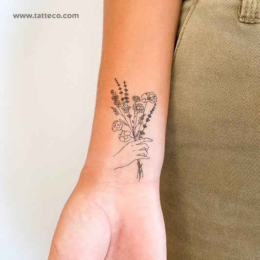 Tatuaje temporal de mano con flores (juego de 3)