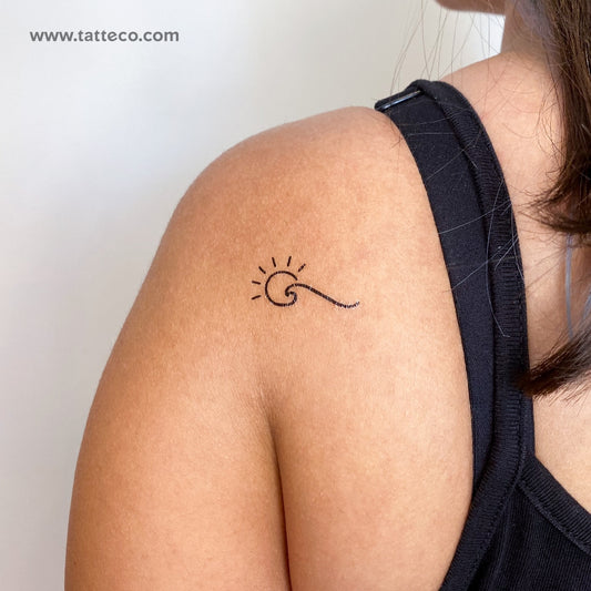 Minimalist Wave and Sun Temporary Tattoo - Set of 3