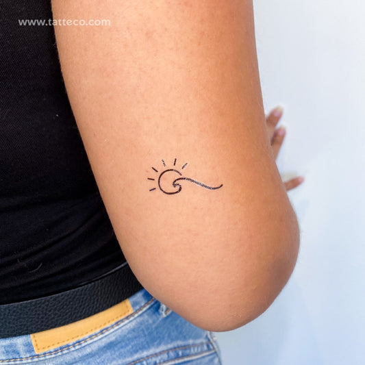 Minimalist Wave and Sun Temporary Tattoo - Set of 3