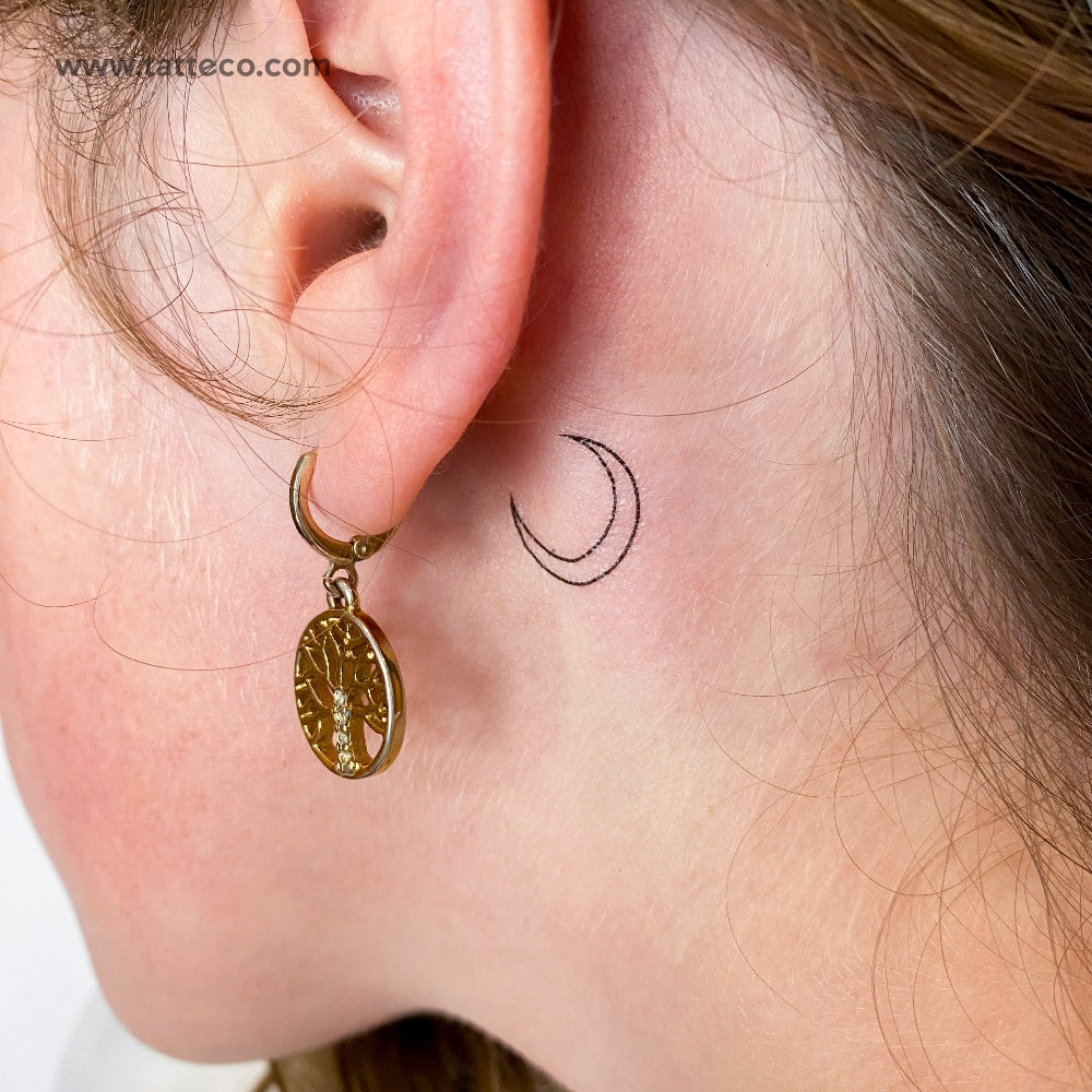 Little Fine Line Crescent Moon Temporary Tattoo - Set of 3