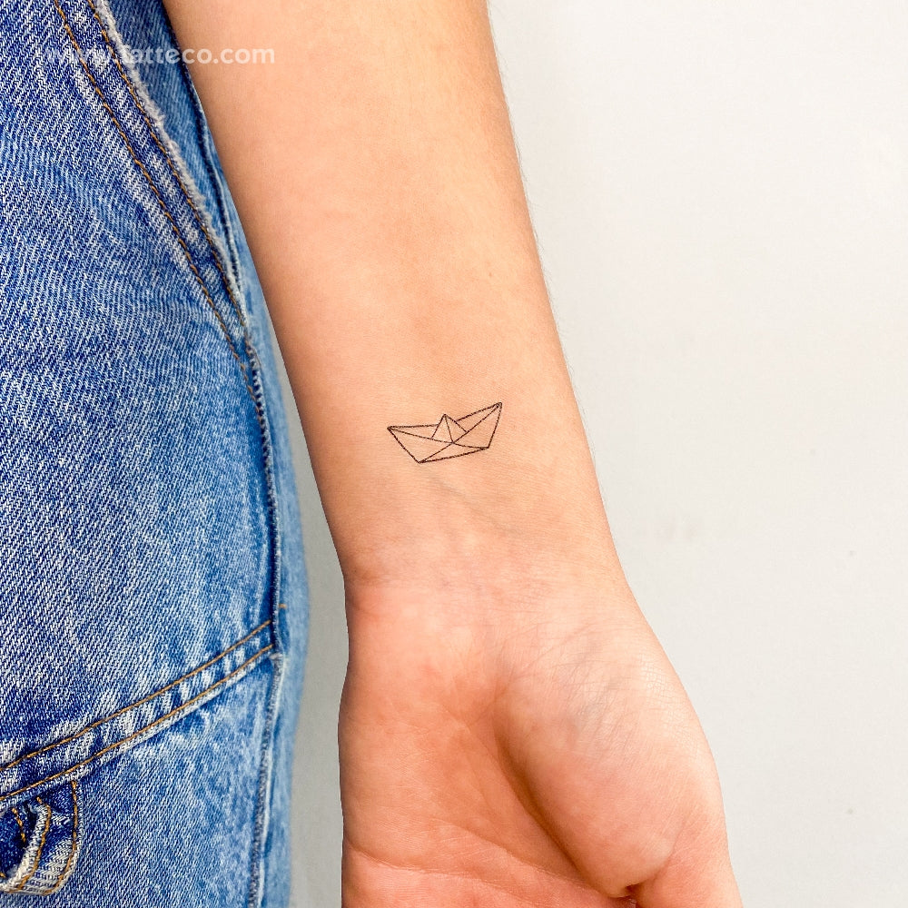 Tatuaje temporal de barco de papel - Juego de 3