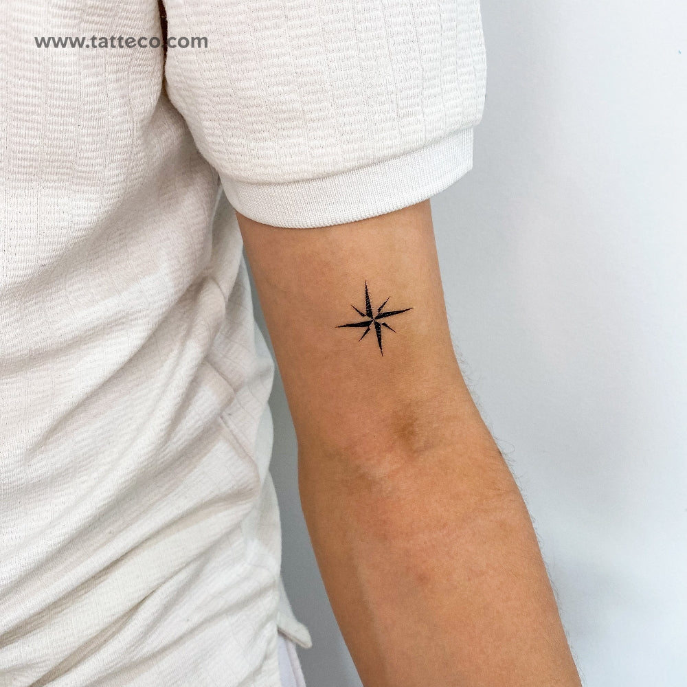 Minimalist Compass Rose Temporary Tattoo - Set of 3
