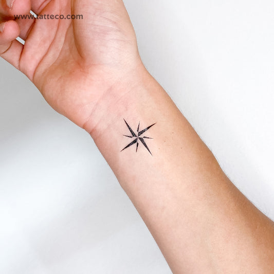 Tatuaje temporal minimalista de rosa de los vientos (juego de 3)