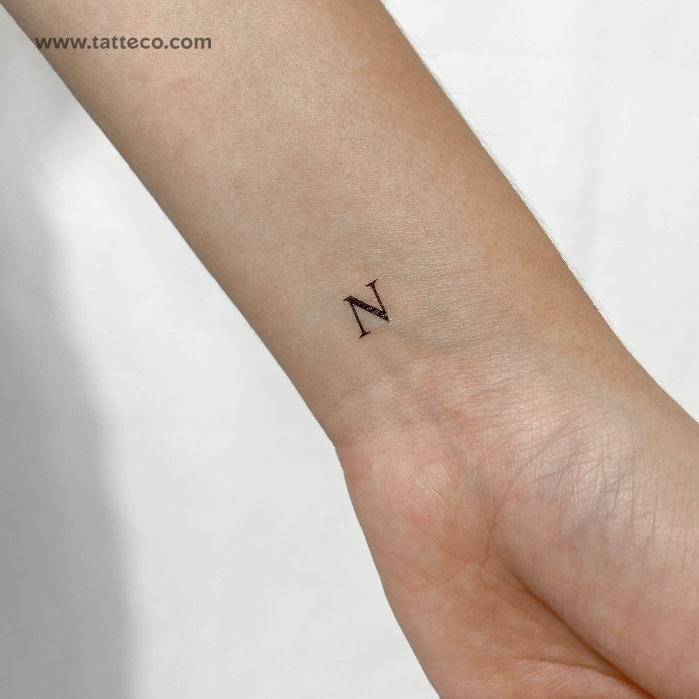 N Serif Capital Letter Temporary Tattoo - Set of 3