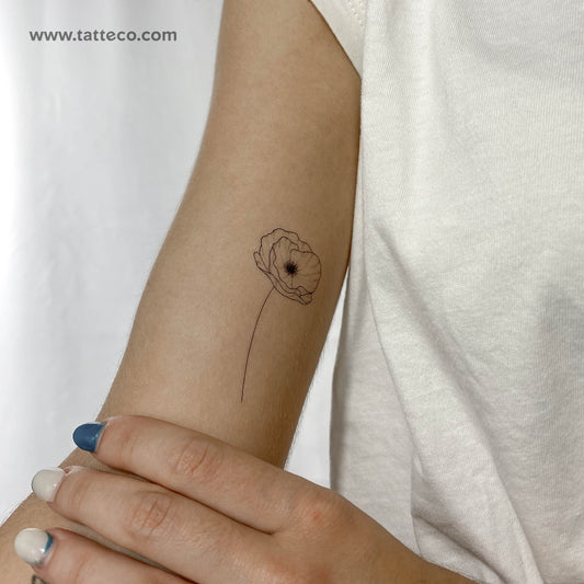 Fine Line Poppy Temporary Tattoo - Set of 3