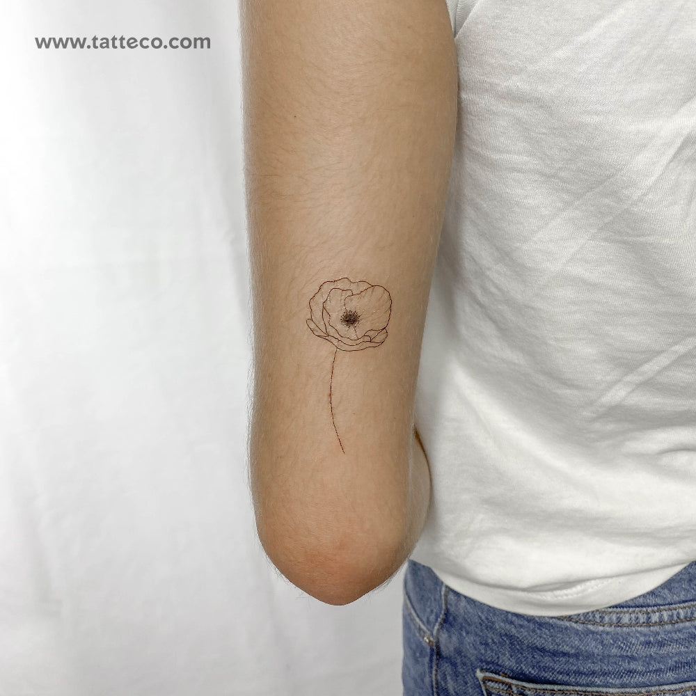 Fine Line Poppy Temporary Tattoo - Set of 3