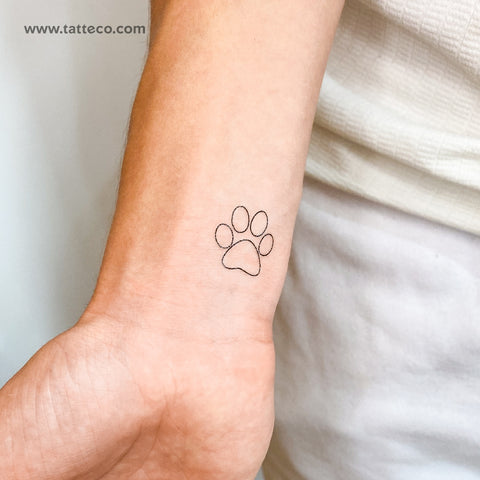 Fine Line Dog Paw Print Temporary Tattoo - Set of 3