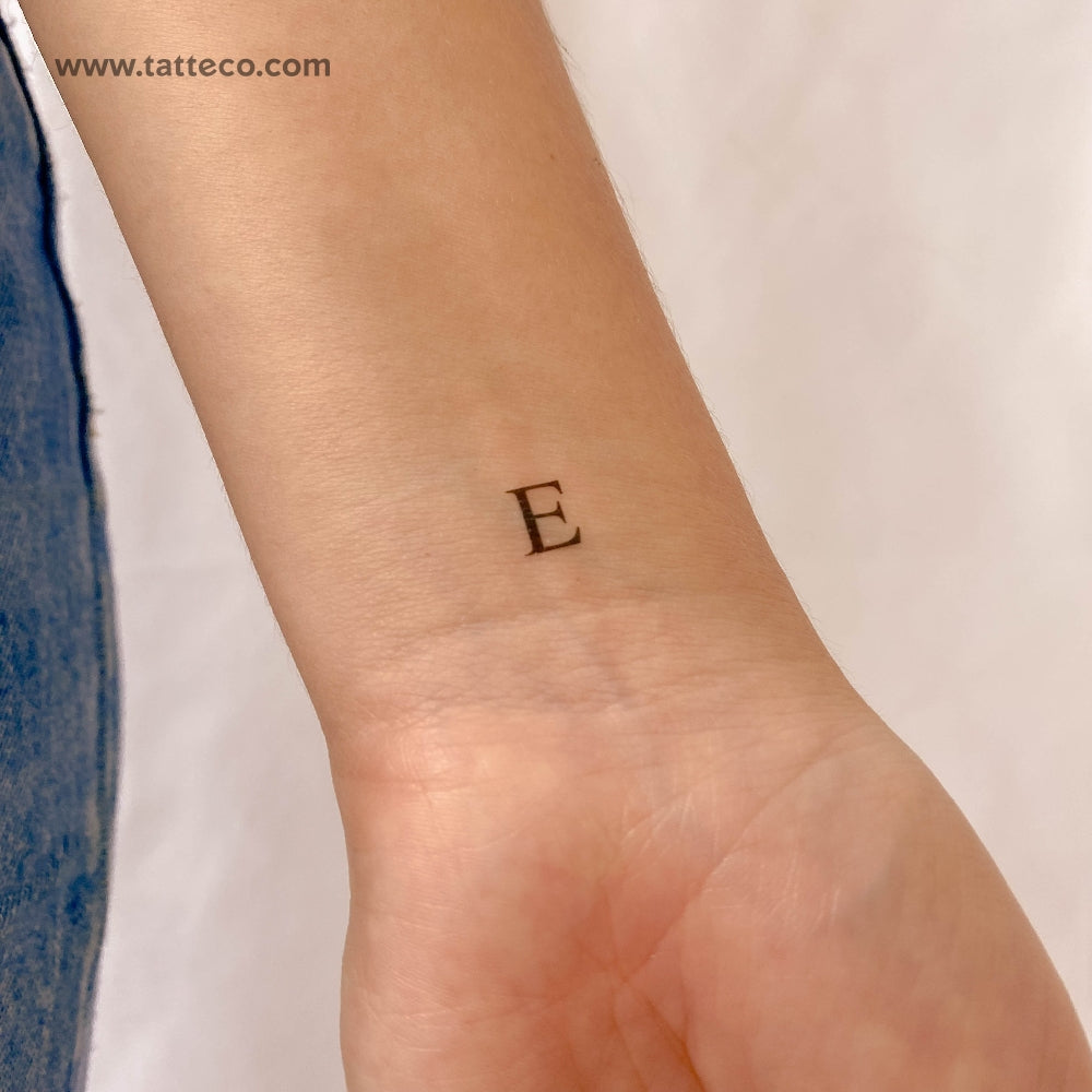 E Serif Capital Letter Temporary Tattoo - Set of 3