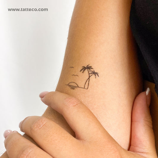 Tatuaje temporal de puesta de sol tropical (juego de 3)