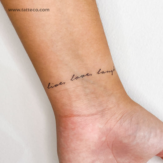 Tatuaje temporal "Vive, ama, ríe" - Juego de 3