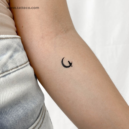 Tatuaje temporal de gato negro en la luna (juego de 3)