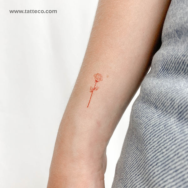 Small Fine Line Red Rose Temporary Tattoo