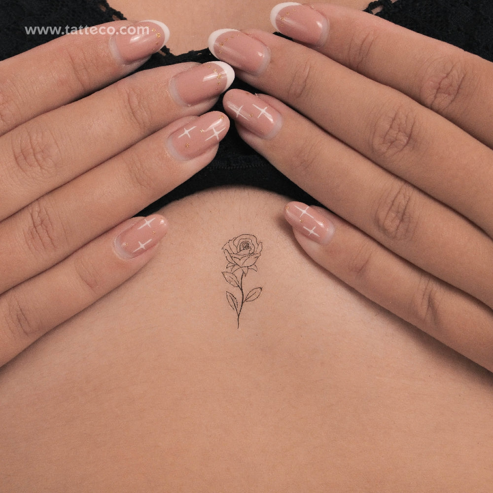 Little Fine Line Rose Temporary Tattoo - Set of 3