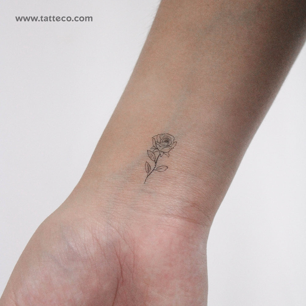 Little Fine Line Rose Temporary Tattoo - Set of 3