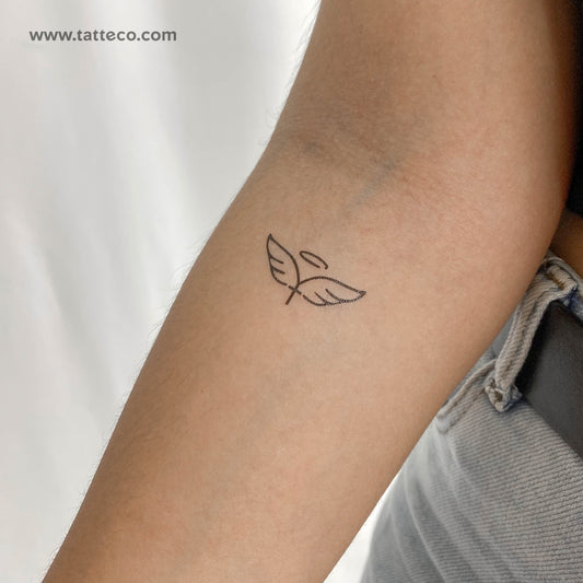 Tatuaje temporal de alas, cruz y halo (juego de 3)