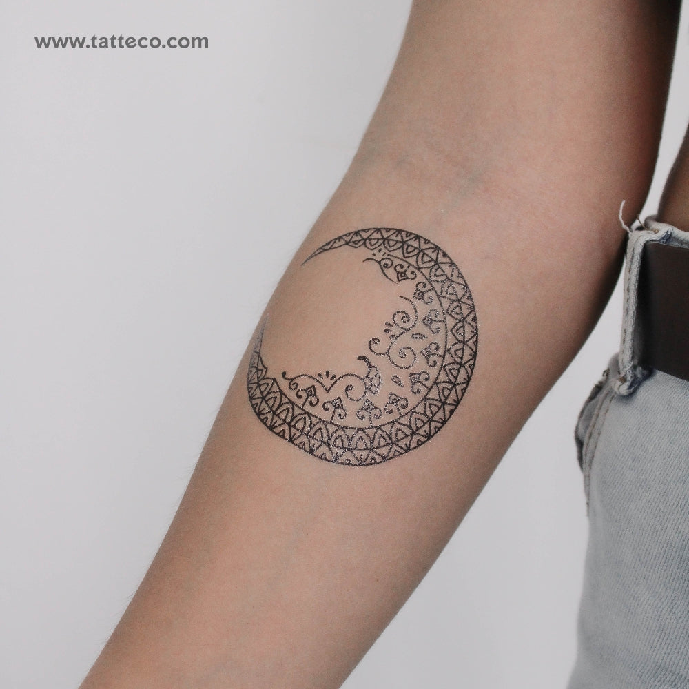Ornamental Crescent Moon Temporary Tattoo - Set of 3