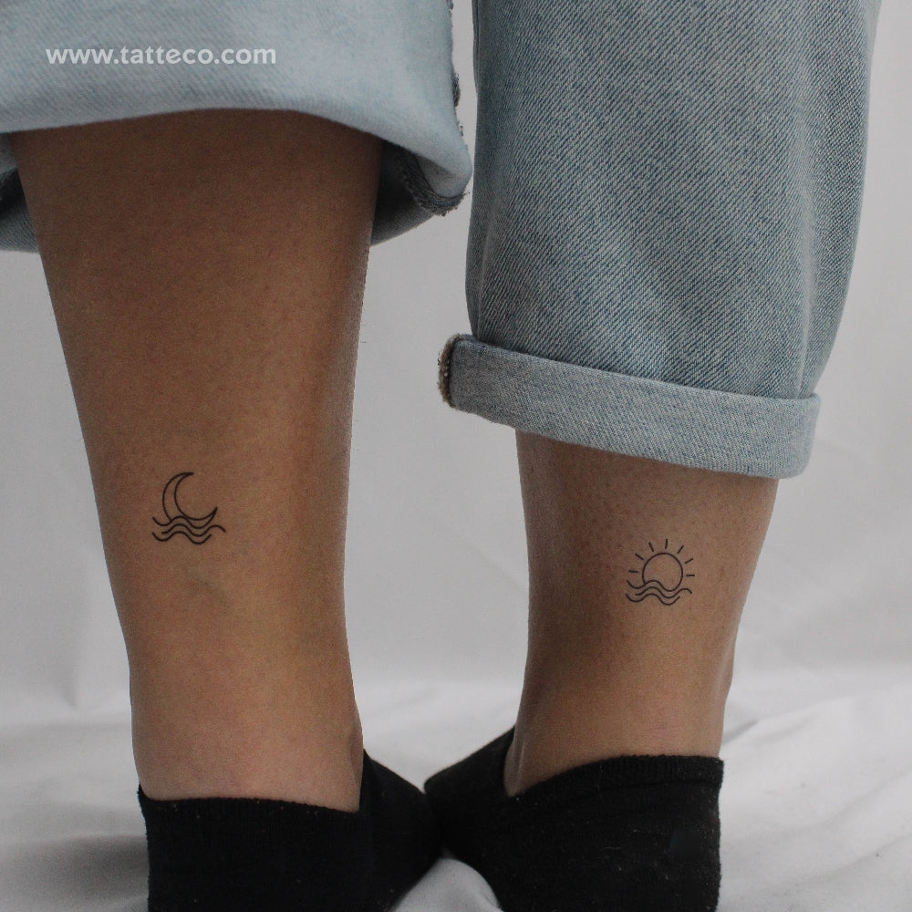 Matching Sea Sunset And Moonset Temporary Tattoos - Set of 3+3