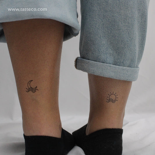 Tatuajes temporales de puesta de sol y luna a juego (juego de 3)