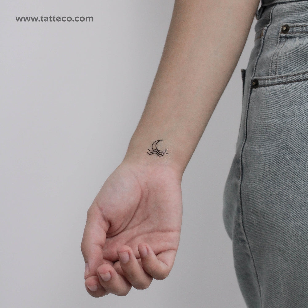Minimalist Sea Moonset Temporary Tattoo - Set of 3