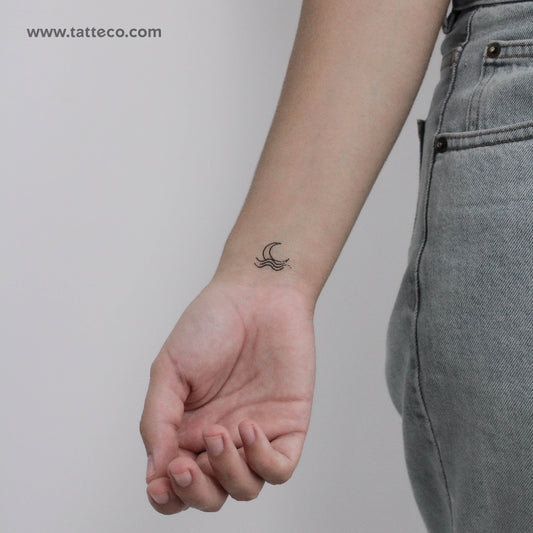 Tatuaje temporal minimalista de luna y mar (juego de 3)