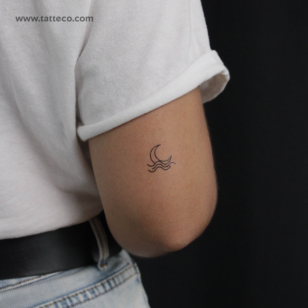 Minimalist Sea Moonset Temporary Tattoo - Set of 3