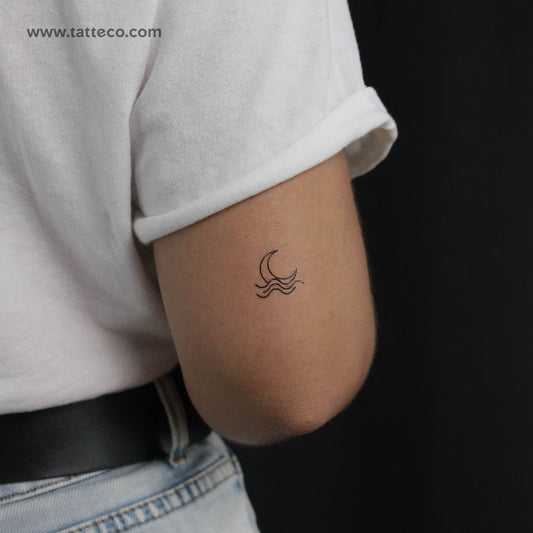 Tatuaje temporal minimalista de luna y mar (juego de 3)