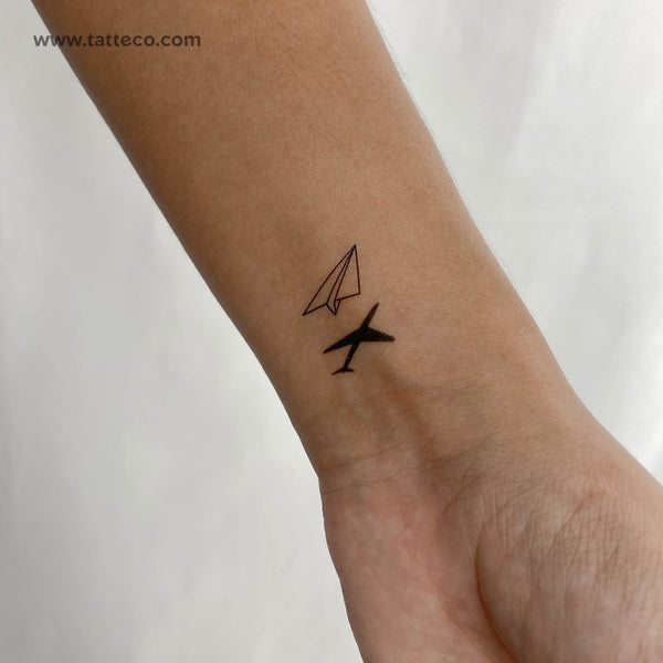 Paper Plane and Airplane Shadow Temporary Tattoo - Set of 3