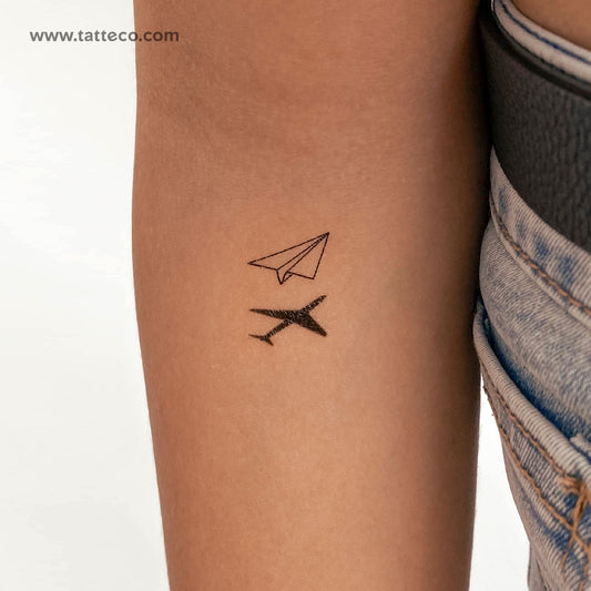 Tatuaje temporal de avión de papel y sombra de avión - Juego de 3