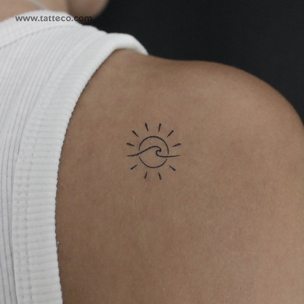 Tatuaje temporal de sol y olas - Juego de 3