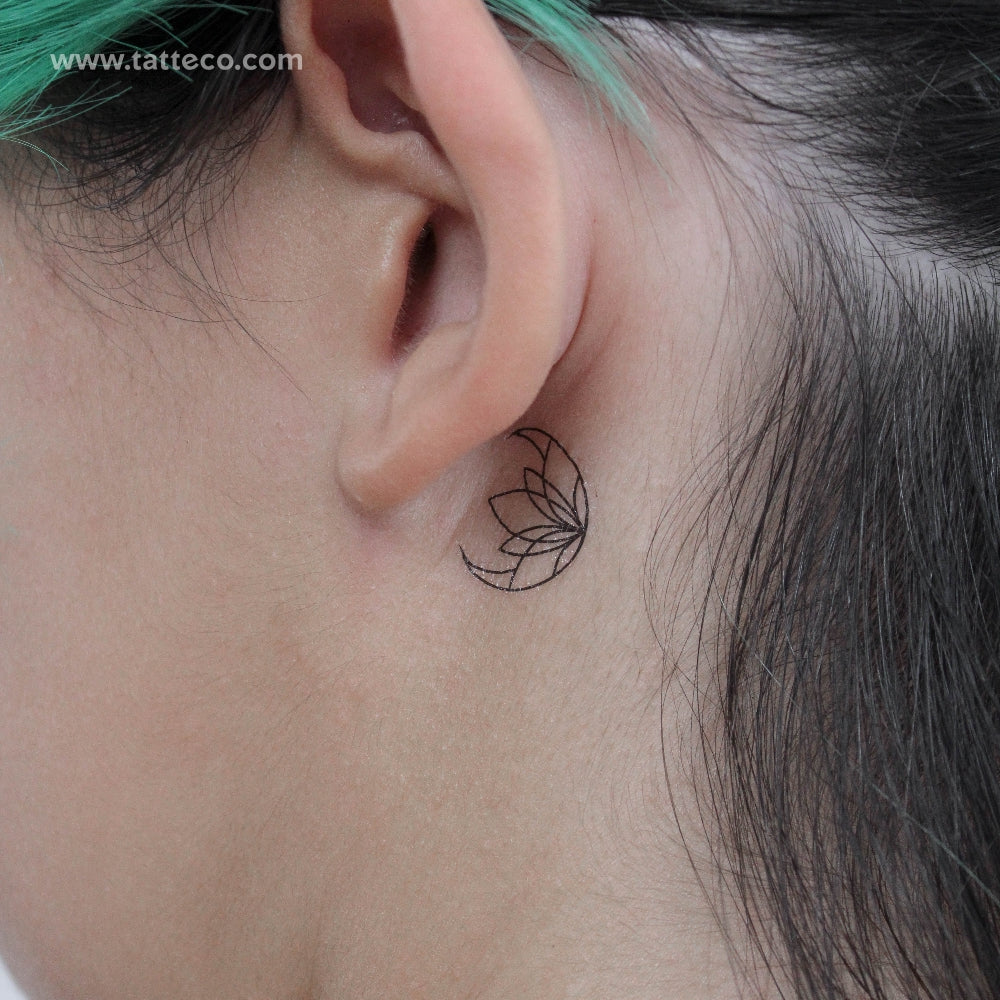 Lotus Flower Crescent Moon Temporary Tattoo - Set of 3