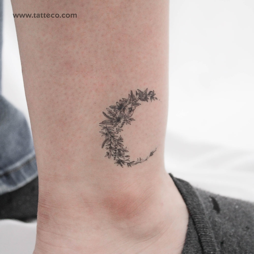 Flower Crescent Temporary Tattoo - Set of 3