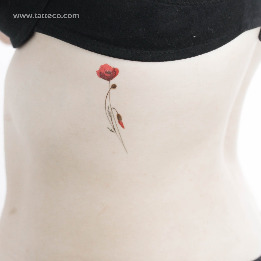 Watercolor Poppy Temporary Tattoo - Set of 3