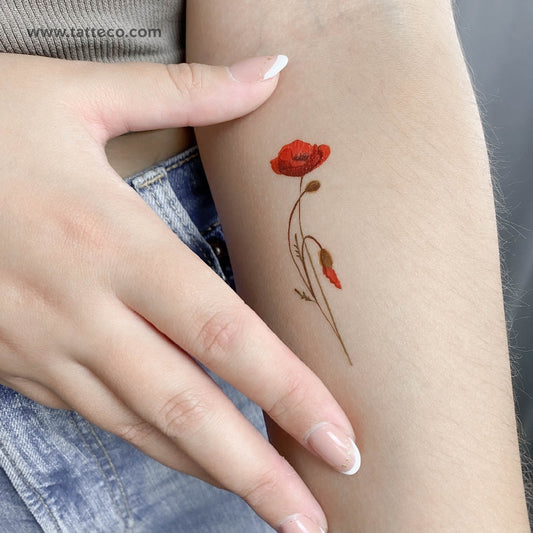Tatuaje temporal de amapola en acuarela (juego de 3)