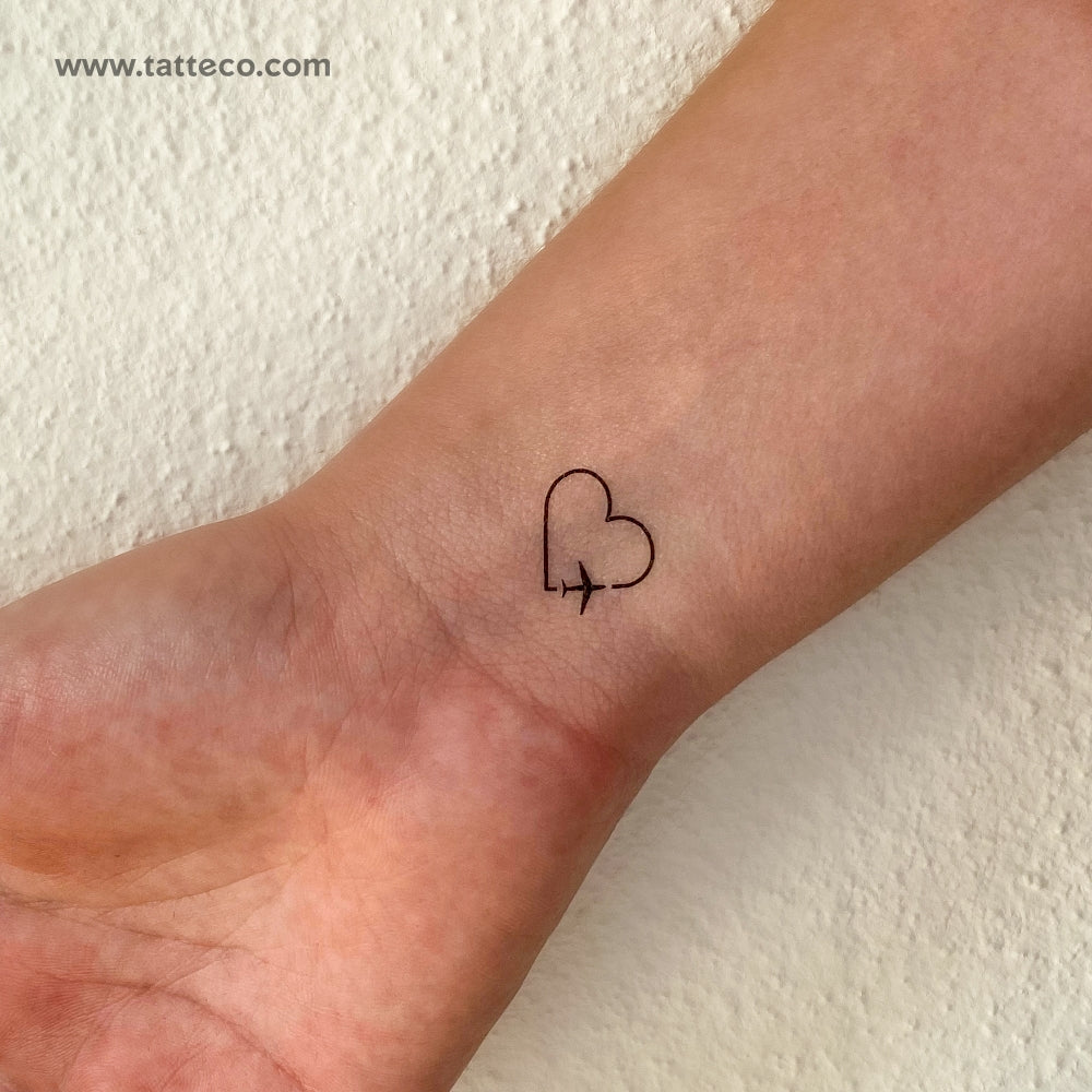 Heart and Airplane Temporary Tattoo - Set of 3