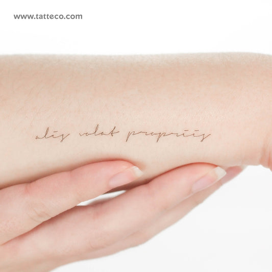 Handwritten Font Alis Volat Propriis Temporary Tattoo - Set of 3