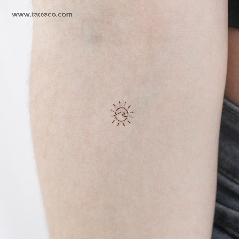 Tiny Sun and Wave Temporary Tattoo - Set of 3