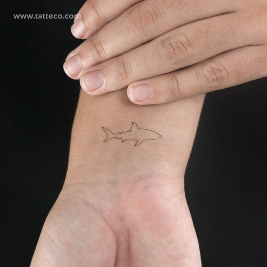 Tatuaje temporal de tiburón de línea fina - Juego de 3