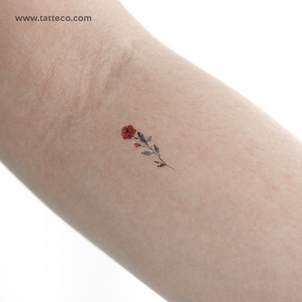 Small Watercolor Red Rose Temporary Tattoo - Set of 3