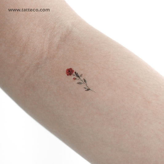 Small Watercolor Red Rose Temporary Tattoo - Set of 3