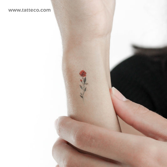Small Watercolor Red Rose Temporary Tattoo - Set of 3