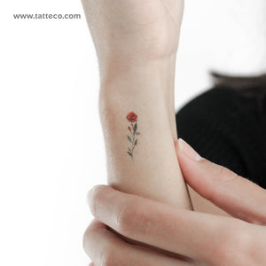 Small Watercolor Red Rose Temporary Tattoo - Set of 3