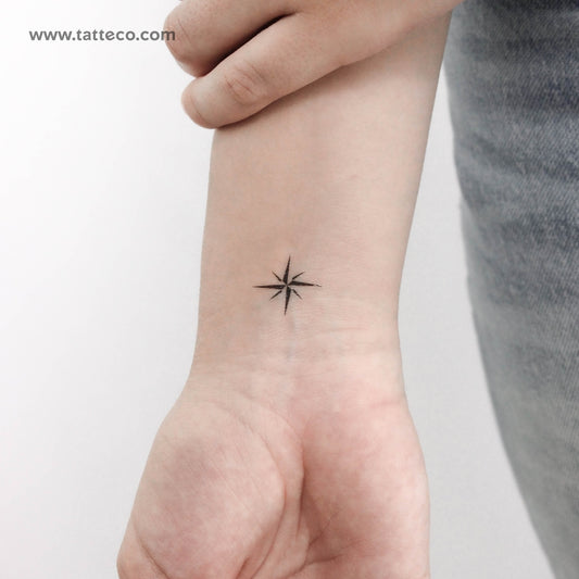 Tatuaje temporal minimalista de rosa de los vientos (juego de 3)