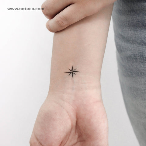 Small Minimalist Compass Rose Temporary Tattoo - Set of 3