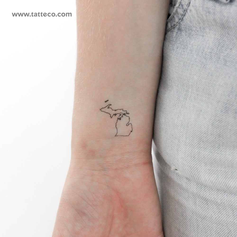 Michigan Map Outline Temporary Tattoo - Set of 3